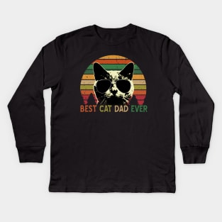 Best Cat Dad Ever - Vintage Retro Cat Father Gift Men Kids Long Sleeve T-Shirt